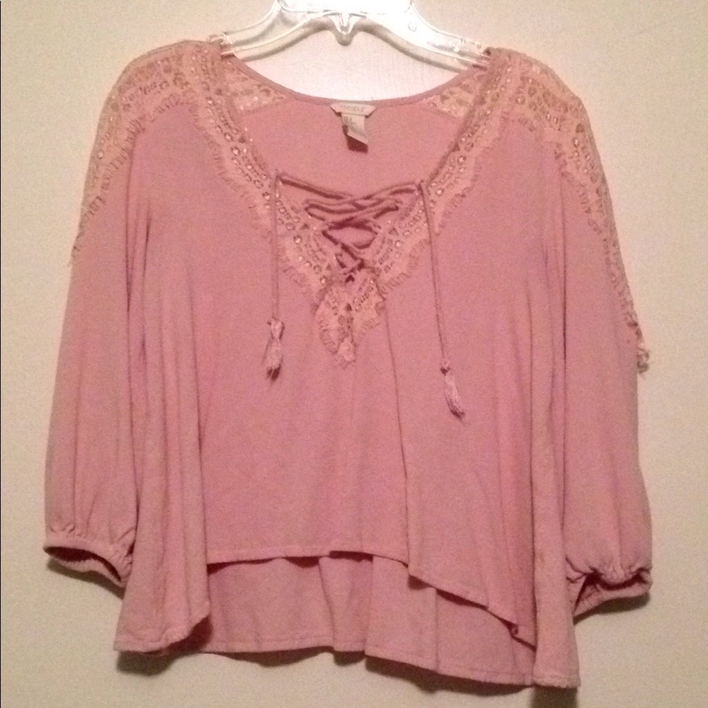 Light Pink Lace Up Top